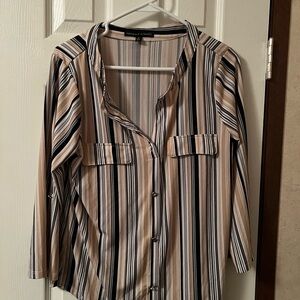 New York & Company Multicolor Striped Button-Down Shirt